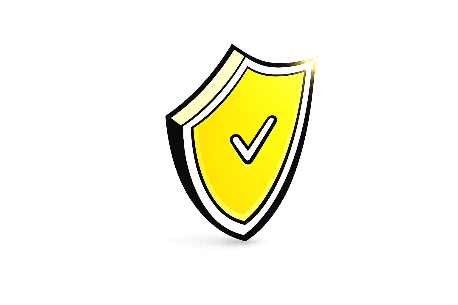 Yellow shield with checkmark representing secure connection and verification